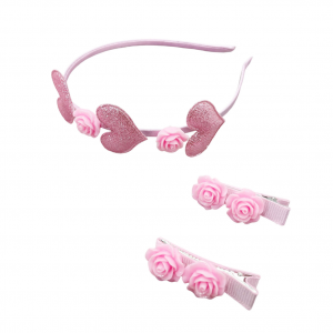Love Tiara Set sequin Headband Children's resin rose hair clip(CFHA25020)