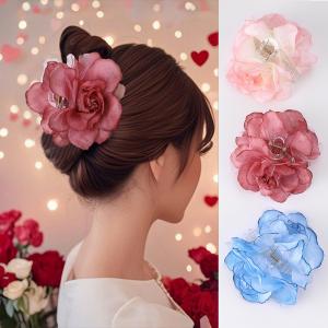 Vintage Artificial Peony French Flower Hairpin Shark Claw Clip(CFHA25016)